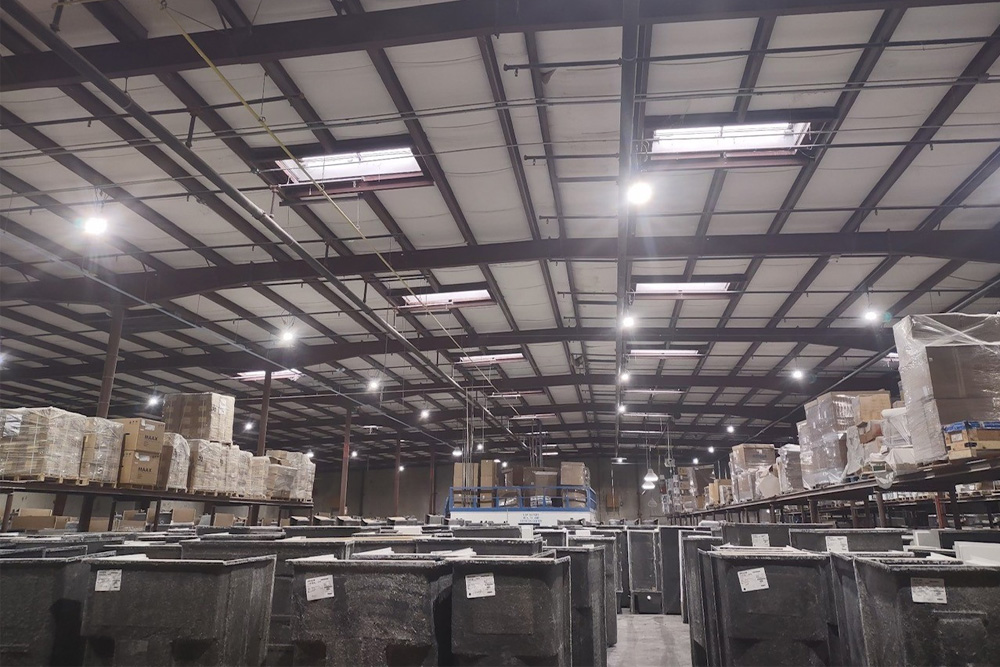 led flood lights inside a warehouse