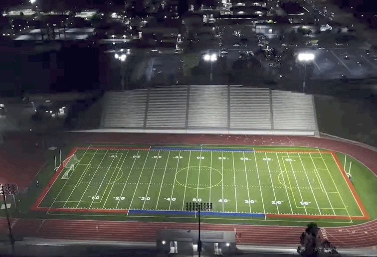 Football field with LED lights